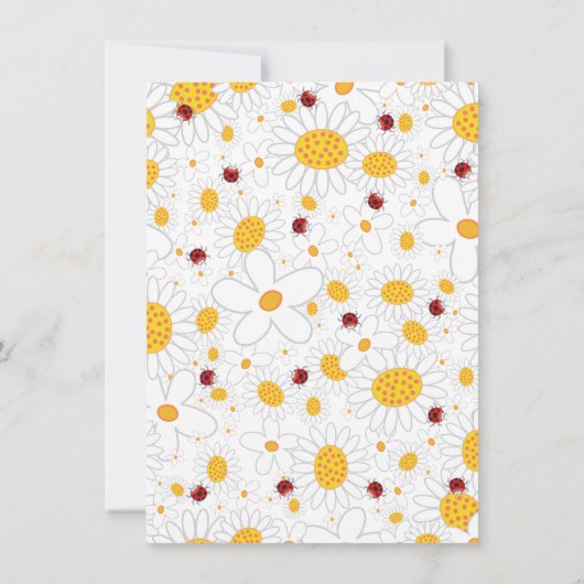 白いデイジーおよび赤いてんとう虫の夏のパーティー 招待状 (裏面)