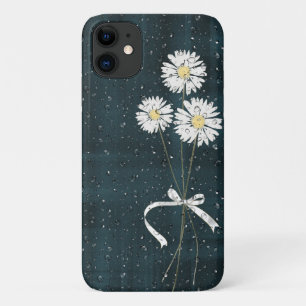 白いデイジーで雨粒が付いている iPhone 11 ケース