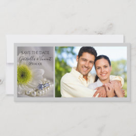 白いデイジーとダイヤモンドリングや輪結婚式の日付を保存 セーブザデート