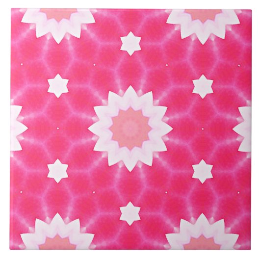 白いデイジーとピンクの背景パターン上の星 タイル (正面)