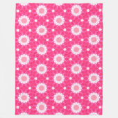 白いデイジーとピンクの背景パターン上の星 フリースブランケット (正面)