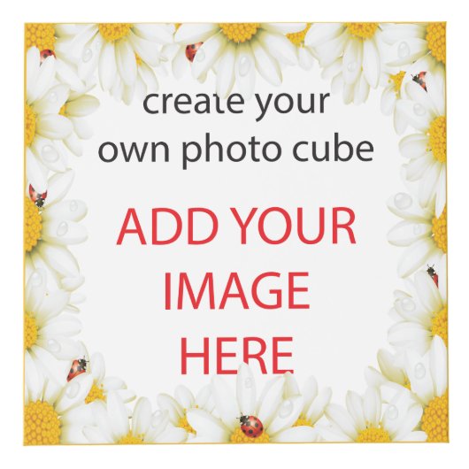 白いデイジーとレディーバグのフレーム画像を追加 フォトキューブ (右)