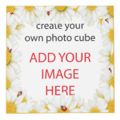 白いデイジーとレディーバグのフレーム画像を追加 フォトキューブ (正面)