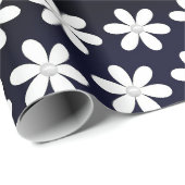 白いデイジーと真珠オンブラック ラッピングペーパー (ロールコーナー)
