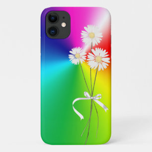 白いデイジーと虹 iPhone 11 ケース