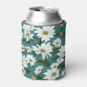 白いデイジーと蝶々 缶クーラー (缶正面)