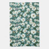 白いデイジーと蝶 キッチンタオル (縦)