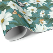 白いデイジーと蝶 ラッピングペーパー (ロールコーナー)