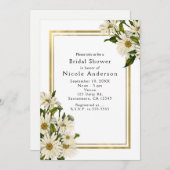 白いデイジーと金ゴールドエレガント素朴招待状 招待状 (正面/裏面)