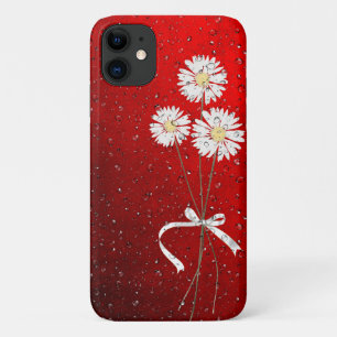 白いデイジーに雨粒が付いている iPhone 11 ケース