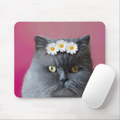 白いデイジーのグレーのペルシャ猫 マウスパッド (マウス)