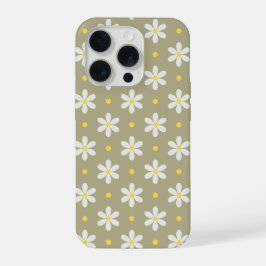 白いデイジーのパターンカスタム背景 iPhone 15 PROケース