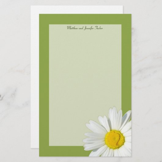 白いデイジーのパーソナライズな筆記用紙の文房具 便箋 (正面/裏面)