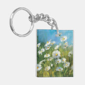 白いデイジーの分野 キーホルダー (正面左)