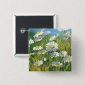 白いデイジーの分野 缶バッジ (正面&裏面)