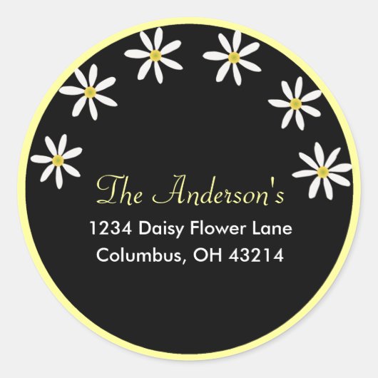白いデイジーの宛名ラベルとの黒 ラウンドシール (正面)