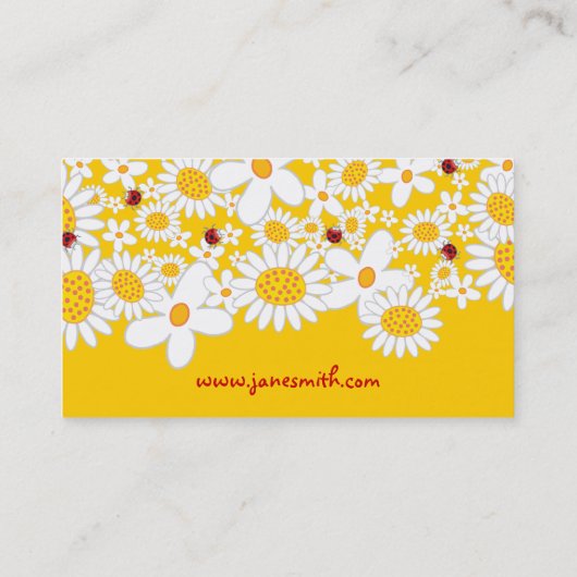 白いデイジーの春の花のてんとう虫のプロフィールカード 名刺 (裏面)