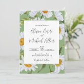 白いデイジーの水彩グリーンの結婚式招待状 招待状 (スタンド正面)