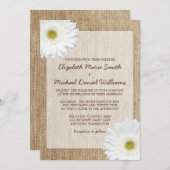白いデイジーの素朴なバーラップの結婚式招待状 招待状 (正面/裏面)