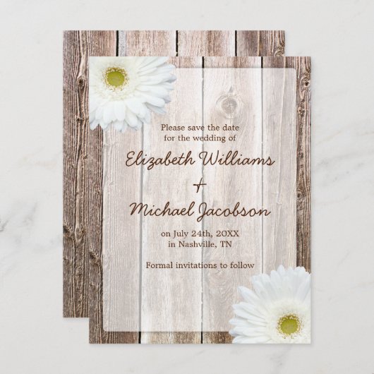 白いデイジーの素朴な納屋のセーブ・ザ・デート案内 セーブザデート (正面/裏面)