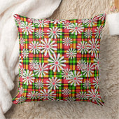 白いデイジーの花が赤い緑のバック市松模様にグ クッション (ブランケット)