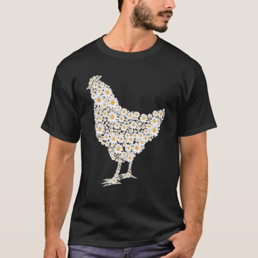 白いデイジーの花のニワトリプリント - 農家の農場 Tシャツ (正面)
