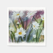 白いデイジーの花のフィールド紙ナプキン スタンダードカクテルナプキン (正面)