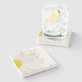 白いデイジーの花の花のデイジーの花 ストーンコースター (横)