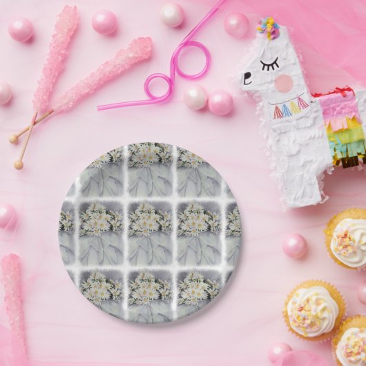 白いデイジーの花の花束の紙皿 ペーパープレート (パーティー)