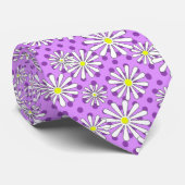 白いデイジーの花を水玉模様の背景に ネクタイ (ロール)