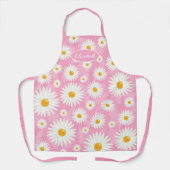 白いデイジーの花オンピンクイラストレーション エプロン (正面)
