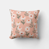 白いデイジーの花オンピンク クッション (正面)
