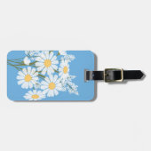 白いデイジーの花オンブルー ラゲッジタグ (正面横)