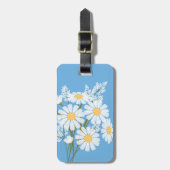 白いデイジーの花オンブルー ラゲッジタグ (正面縦)