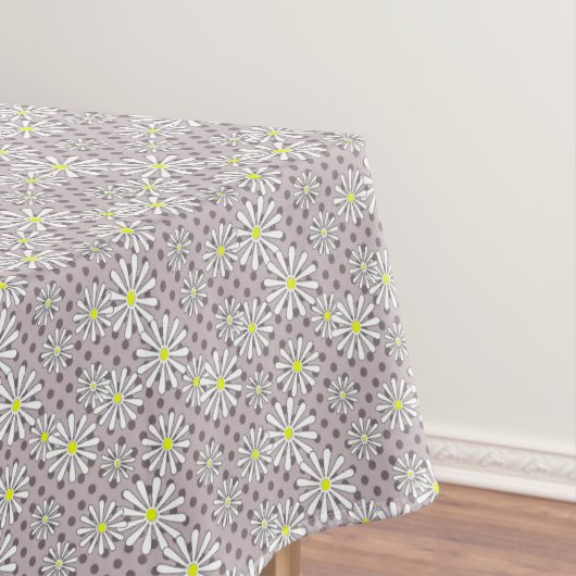 白いデイジーの花ベージュの茶色の水玉模様 テーブルクロス (インサイチュ)