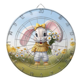 白いデイジーの花束を持つウサギ ダーツボード