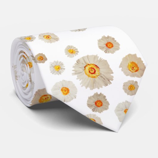 白いデイジーの花、水彩画のデイジーのタイ ネクタイ (ロール)