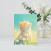 白いデイジーの草原に佇むオレンジの子猫 ポストカード (スタンド正面)