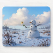 白いデイジーを持つ雪だるま マウスパッド (正面)