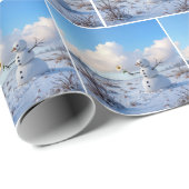 白いデイジーを持つ雪だるま ラッピングペーパー (ロールコーナー)