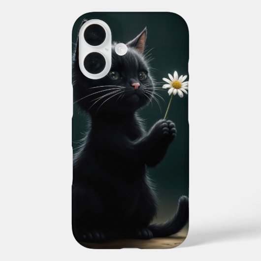 白いデイジーを持つ黒猫 Case-Mate iPhoneケース (裏面)
