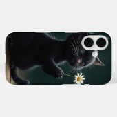 白いデイジーを持つ黒猫 Case-Mate iPhoneケース (裏面 (横))