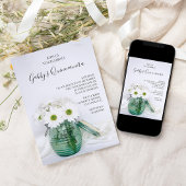 白いデイジーインブルージャー花瓶キンセアニェラパーティー 招待状