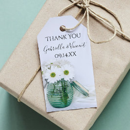 白いデイジーインブルージャー花瓶結婚式の引き出物ラベル ギフトタグ
