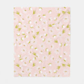 白いデイジーオンソフトピンク フリースブランケット (正面)