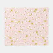 白いデイジーオンソフトピンク フリースブランケット (正面(横))