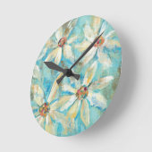 白いデイジーオンブルー ラウンド壁時計 (傾斜)