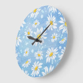 白いデイジーオンブルー ラージ壁時計 (傾斜)
