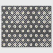 白いデイジーオン水玉模様 ラッピングペーパー (フラット)