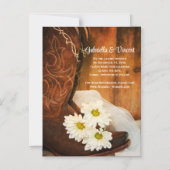 白いデイジーカウボーイブーツウェディング日付を保存 マグネット招待状 (正面)